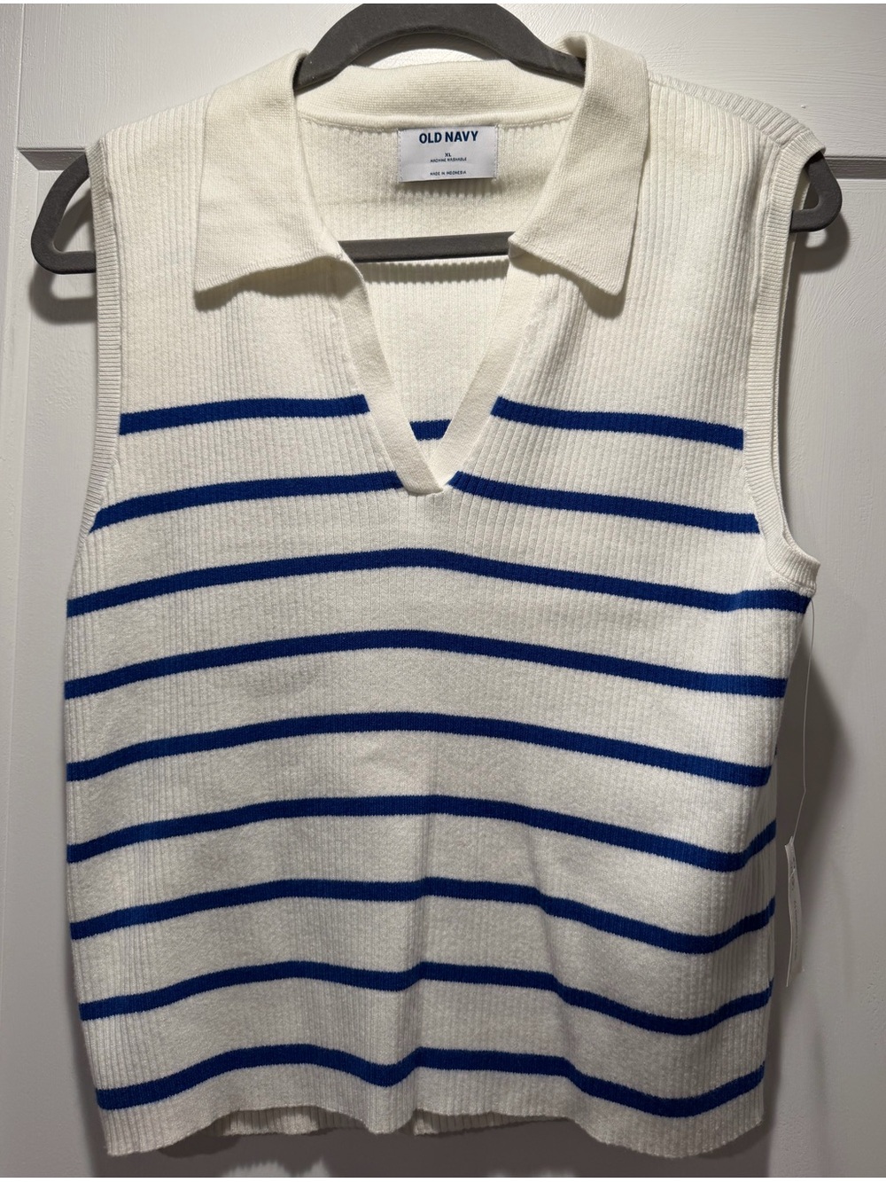 Old Navy White Sleeveless Polo Tank with Blue Stripes